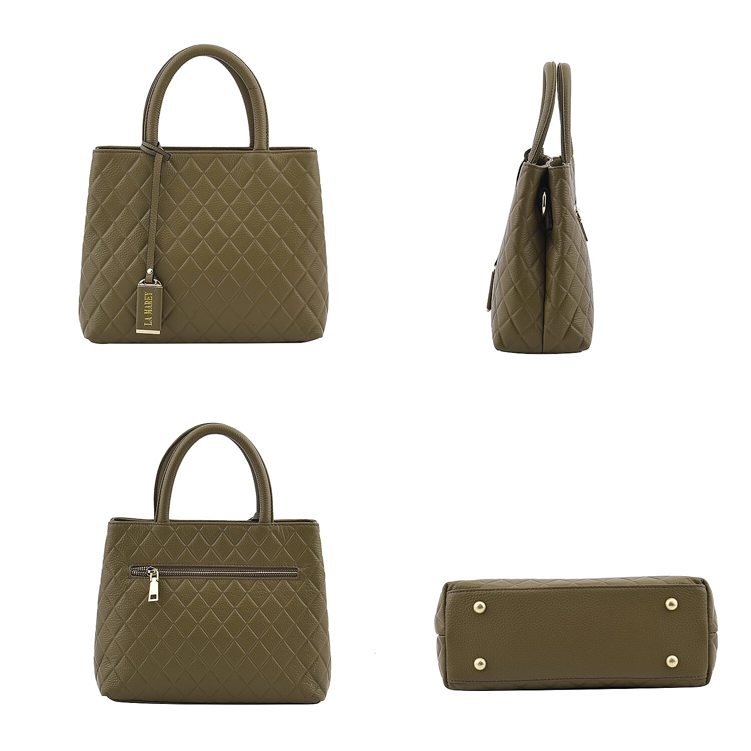 LA MAREY 100% Genuine Leather Diamond Pattern Convertible Bag with Shoulder Strap (Size 25x20x10 Cm) - Green