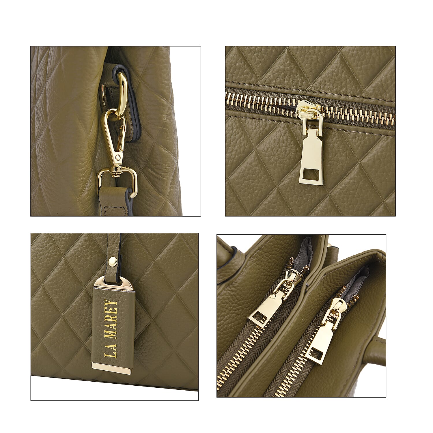 LA MAREY 100% Genuine Leather Diamond Pattern Convertible Bag with Shoulder Strap (Size 25x20x10 Cm) - Green