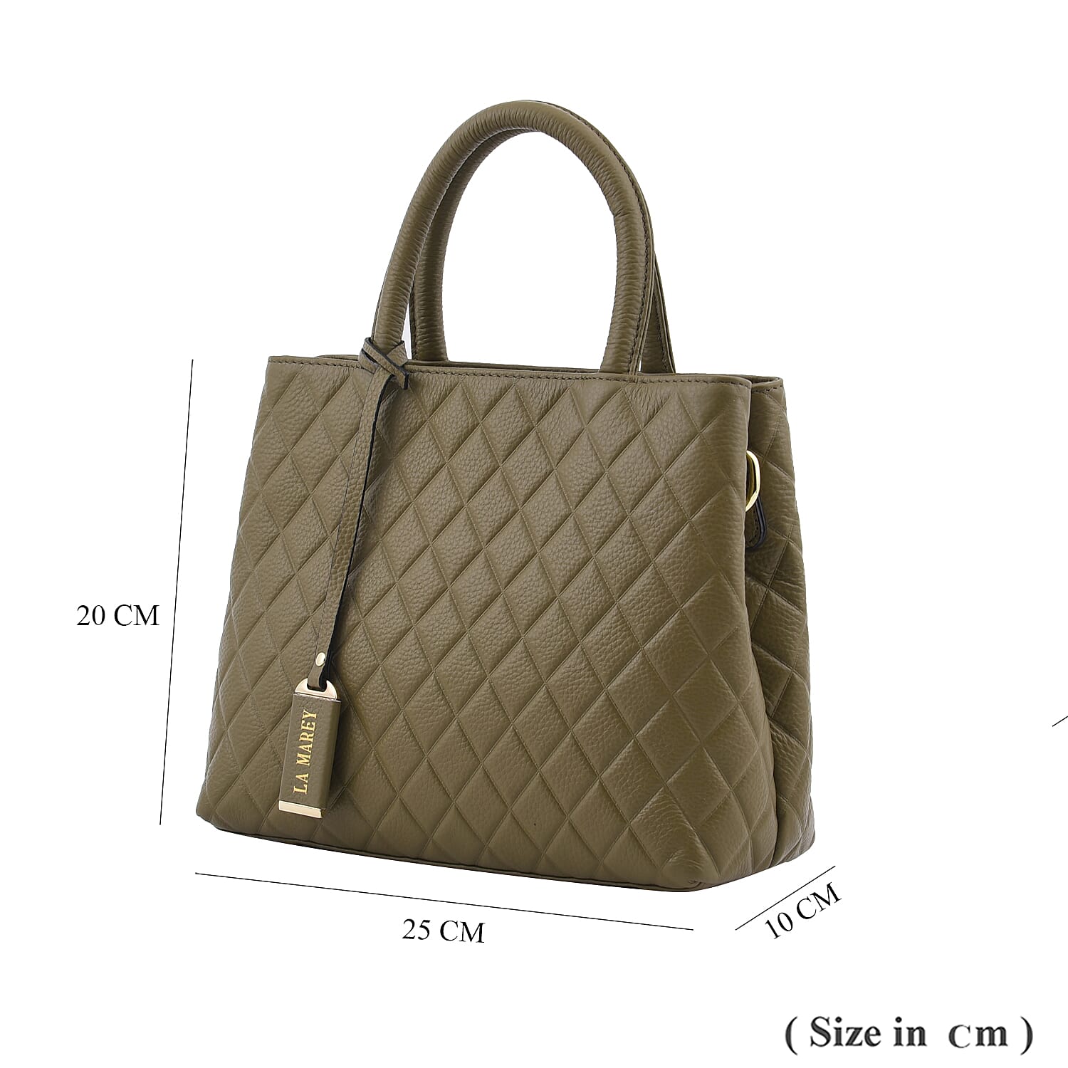 LA MAREY 100% Genuine Leather Diamond Pattern Convertible Bag with Shoulder Strap (Size 25x20x10 Cm) - Green