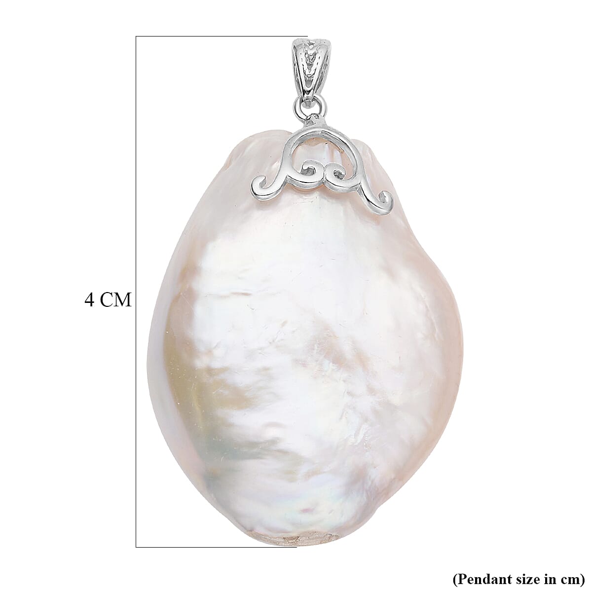 White Baroque Pearl Pendant in Rhodium Overlay Sterling Silver.