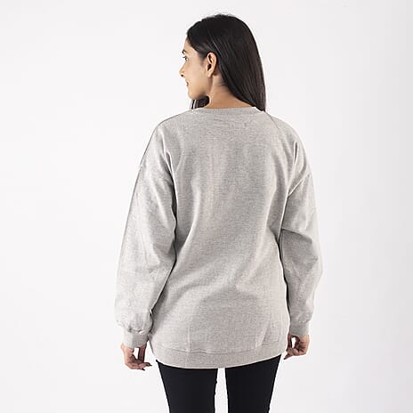 TAMSY Snowflakes Embroidered 100%  Cotton Sweatshirt (Size S 8-10) - Grey