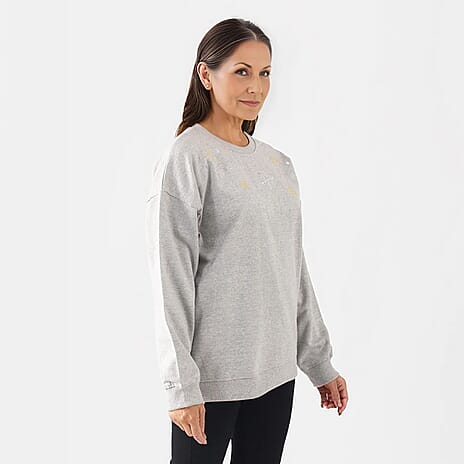 TAMSY Snowflakes Embroidered 100%  Cotton Sweatshirt (Size S 8-10) - Grey