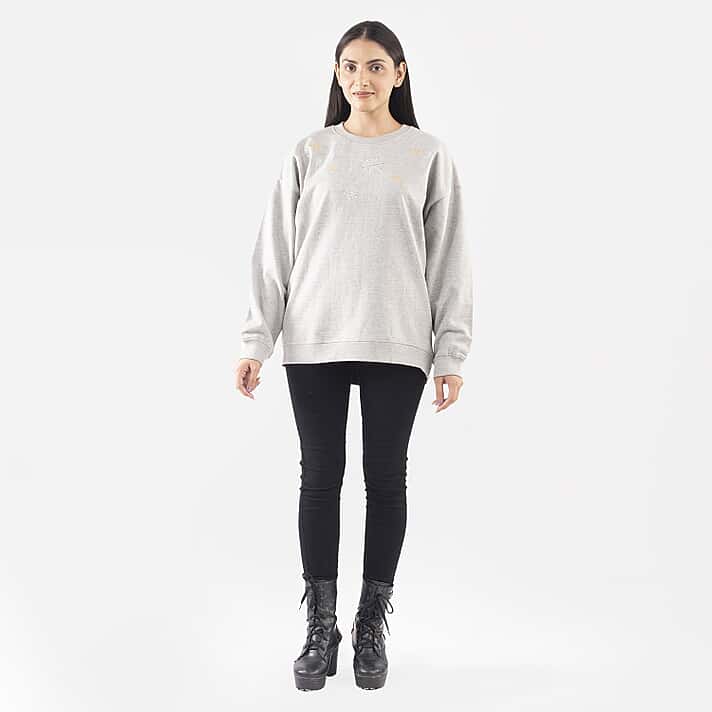 TAMSY Xmas Embroidered Cotton Women's Sweatshirt - Grey