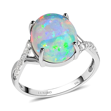 10K White Gold  AAA   Ethiopian Opal ,  White Diamond  I2 Ring 3.20 ct,  Gold Wt. 2.26 Gms  3.200  Ct.