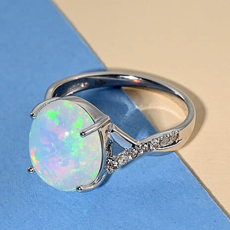 10K White Gold  AAA   Ethiopian Opal ,  White Diamond  I2 Ring 3.20 ct,  Gold Wt. 2.26 Gms  3.200  Ct.
