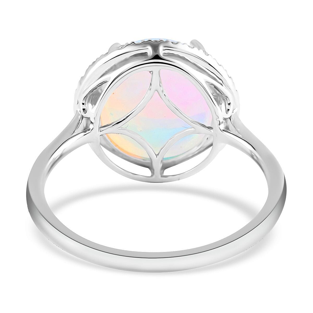 Certified and Appraised ILIANA 18K White Gold AAA Ethiopian Welo Opal and Diamond SI GH Halo Ring Gold 3.59 grams, 4.35 Ct