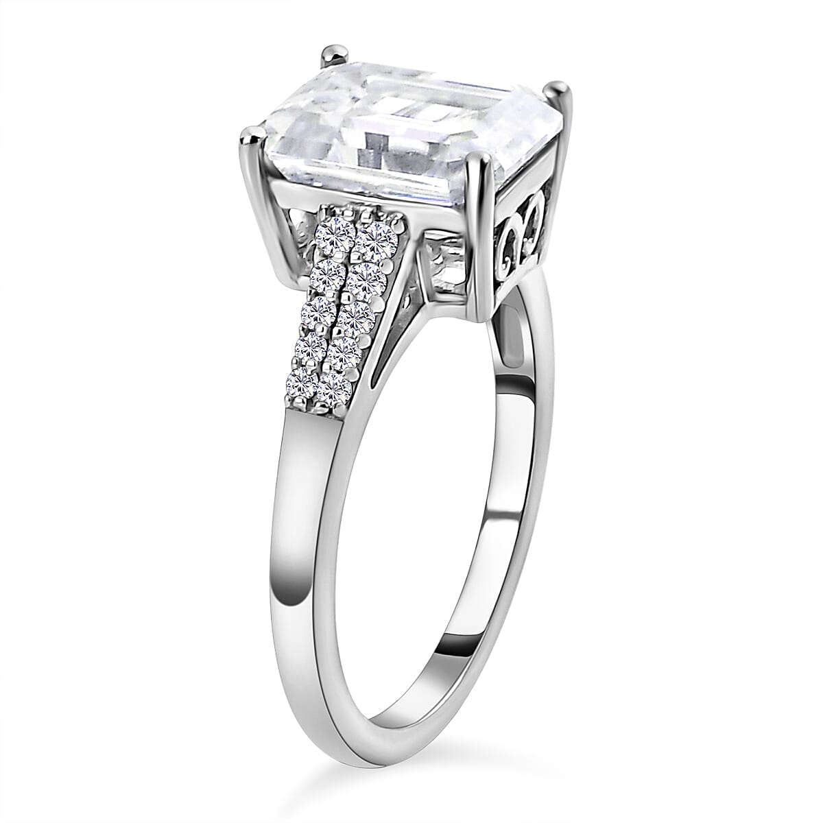Moissanite Ring in Platinum Overlay Sterling Silver 3.85 Ct.