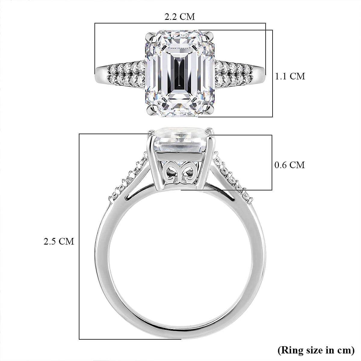 Moissanite Ring in Platinum Overlay Sterling Silver 3.85 Ct.