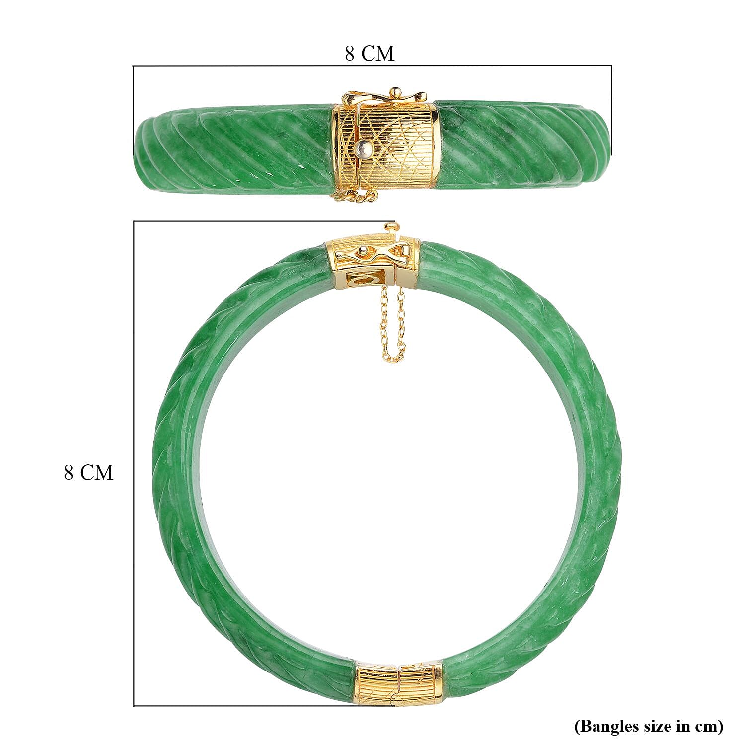 Designer Inspired-Carved Green Jade  Bangle (Size- 7.25) in 18k Vermeil in Sterling Silver 206.50 ct