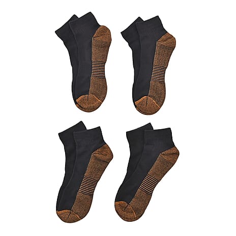 4 Pairs Antibacterial Copper Infused Compression Socks (Size S-M, 5-10) - Black