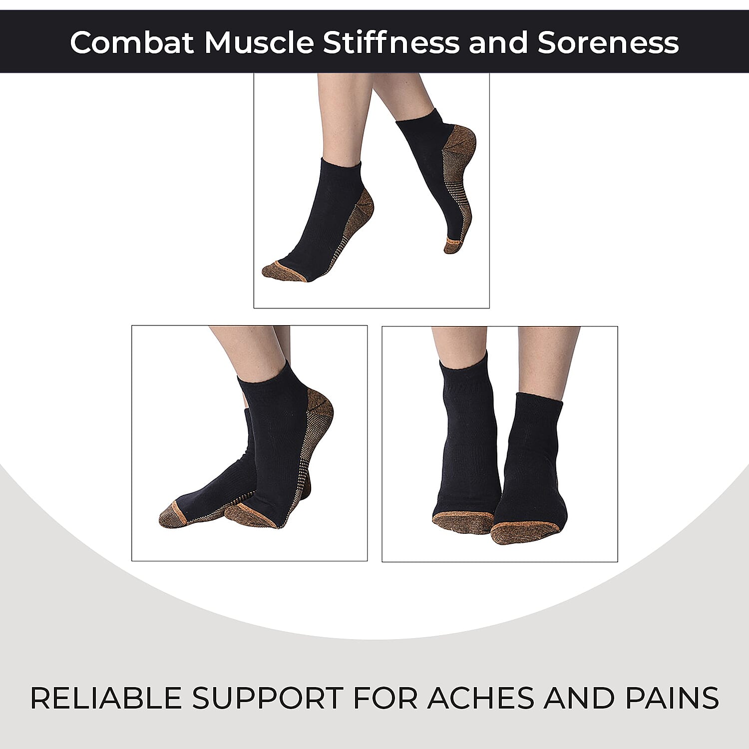 4 Pairs Antibacterial Copper Infused Compression Socks (Size S-M, 5-10) - Black 4 Pairs Antibacterial Copper Infused Compression Socks (Size S-M, 5-10) - Black
