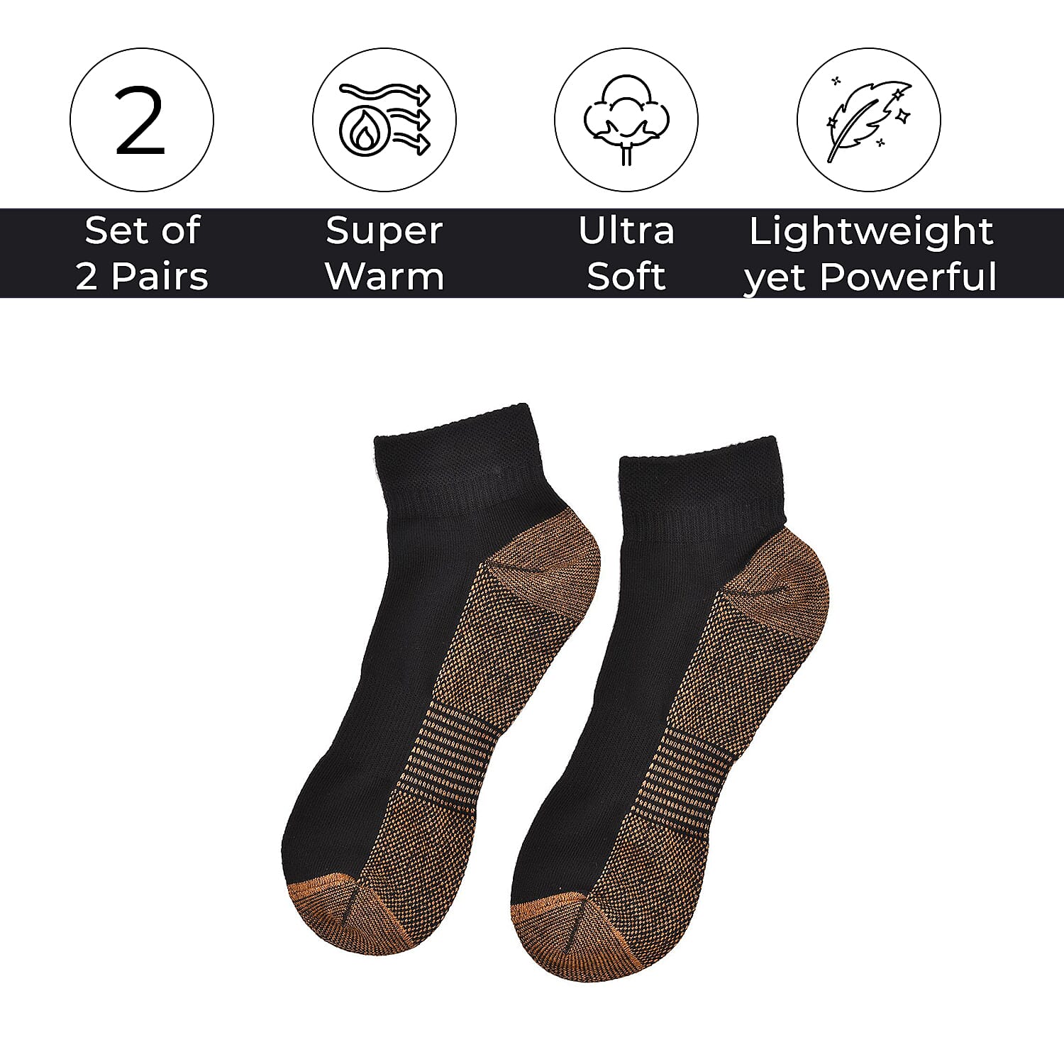 4 Pairs Antibacterial Copper Infused Compression Socks (Size L XL, 9-13) - Black