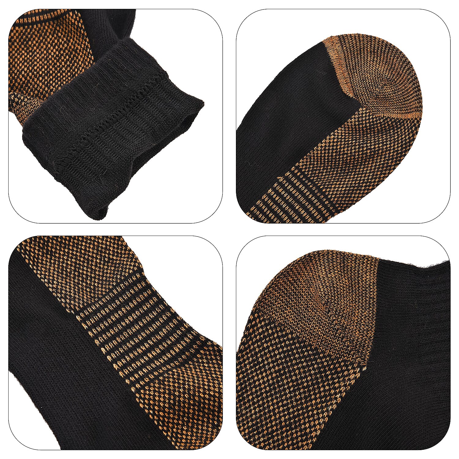 4 Pairs Antibacterial Copper Infused Compression Socks (Size L XL, 9-13) - Black