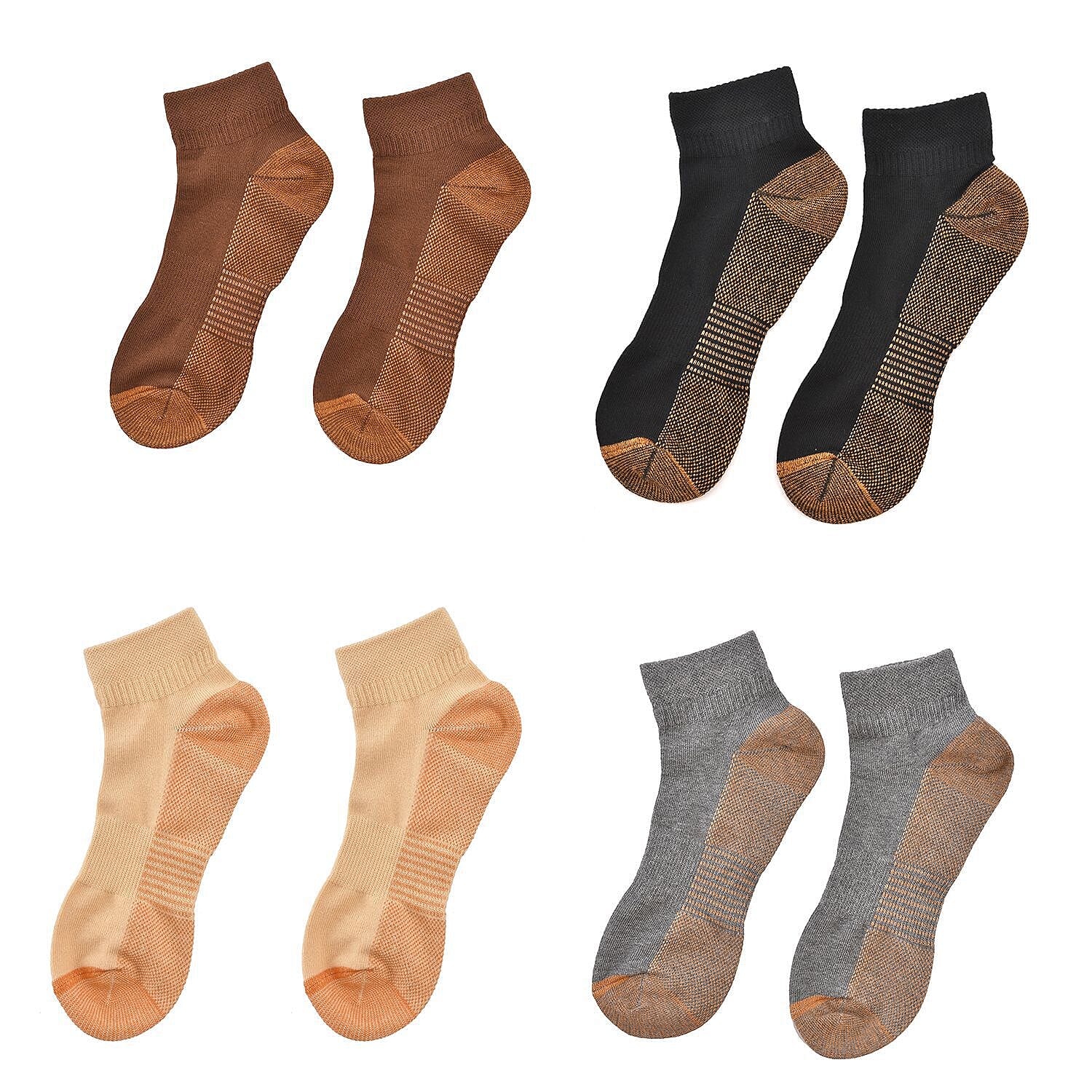 4 Pairs Antibacterial Copper Infused Compression Socks (Size L-XL, 9-13) - Multi