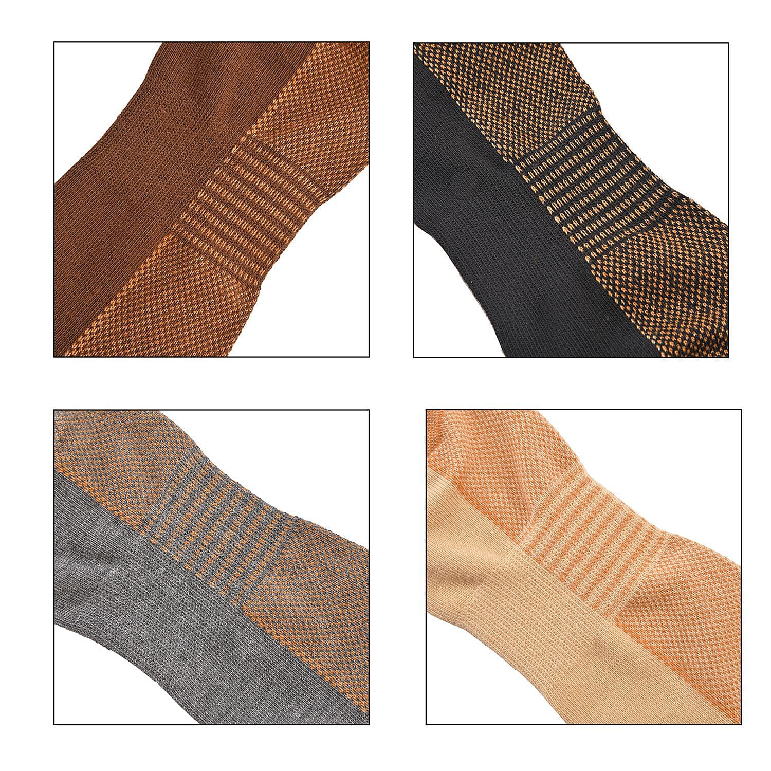 4 Pairs Antibacterial Copper Infused Compression Socks (Size L-XL, 9-13) - Multi