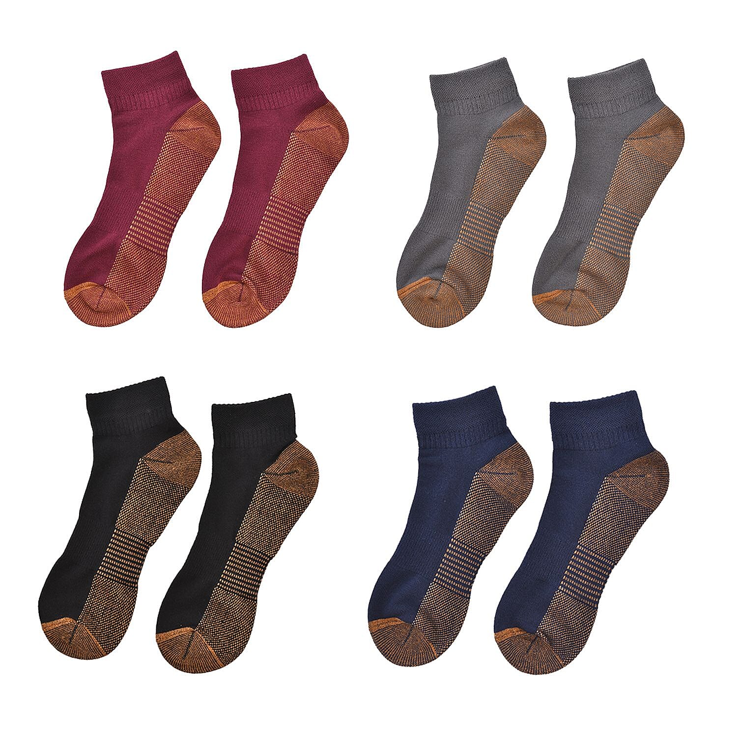 Set of 4 Pairs Antibacterial Copper Infused Compression Socks (Size 9-13) - Red
