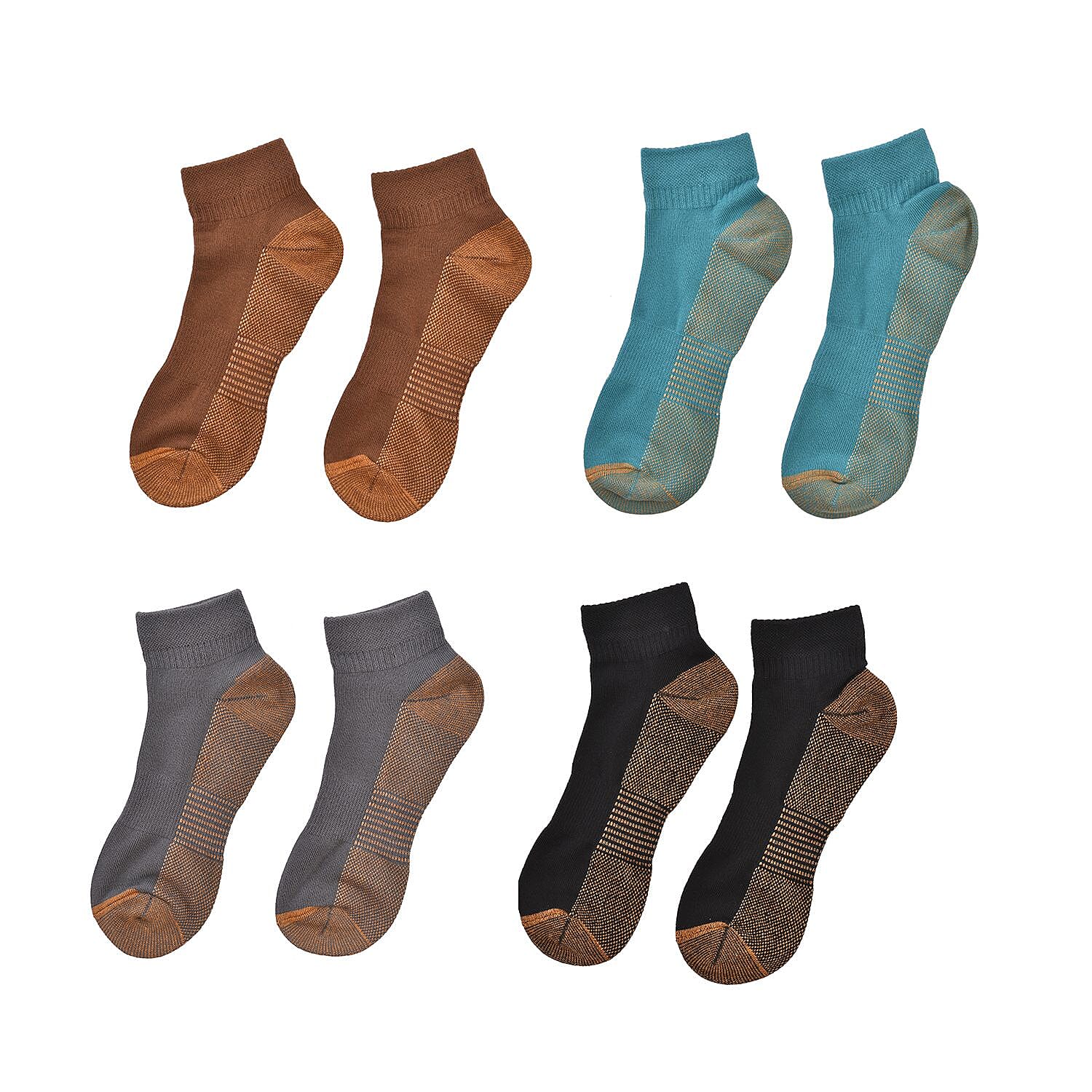 Set of 4 Pairs Antibacterial Copper Infused Compression Socks (Size 10-13) - Blue