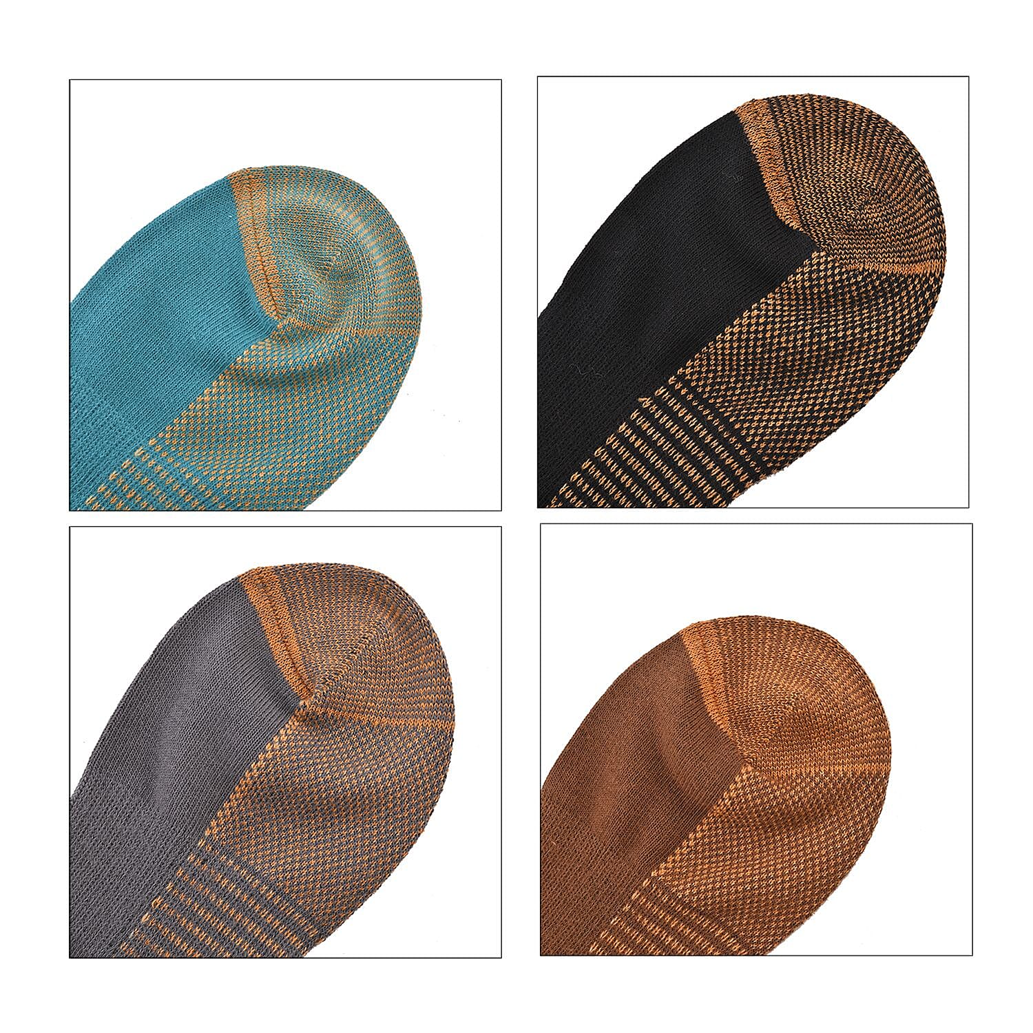 Set of 4 Pairs Antibacterial Copper Infused Compression Socks (Size 10-13) - Blue