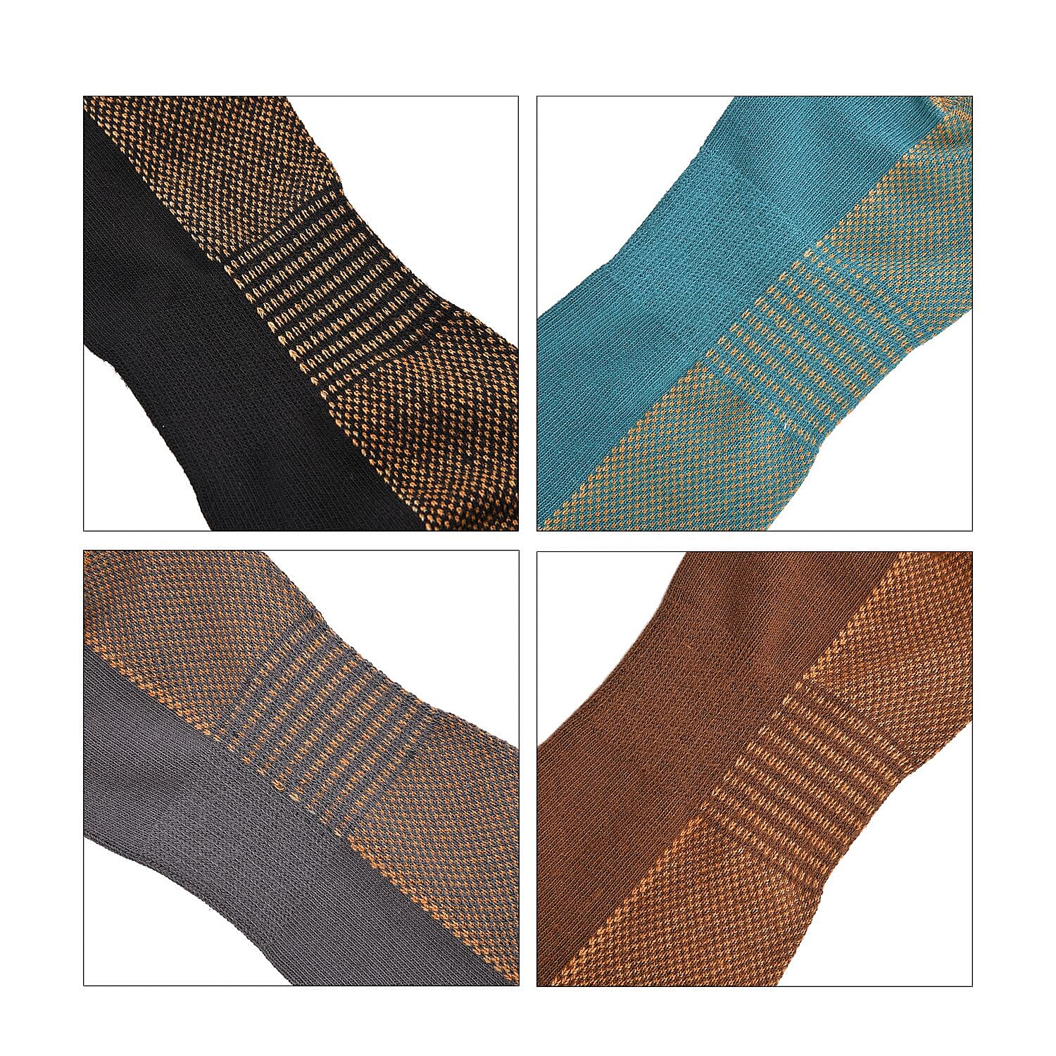 Set of 4 Pairs Antibacterial Copper Infused Compression Socks (Size 10-13) - Blue