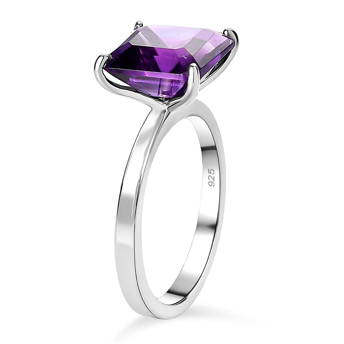 Lusaka Amethyst (Asscher Cut) Solitaire Ring in Platinum Overlay Sterling Silver 4.60 Ct.