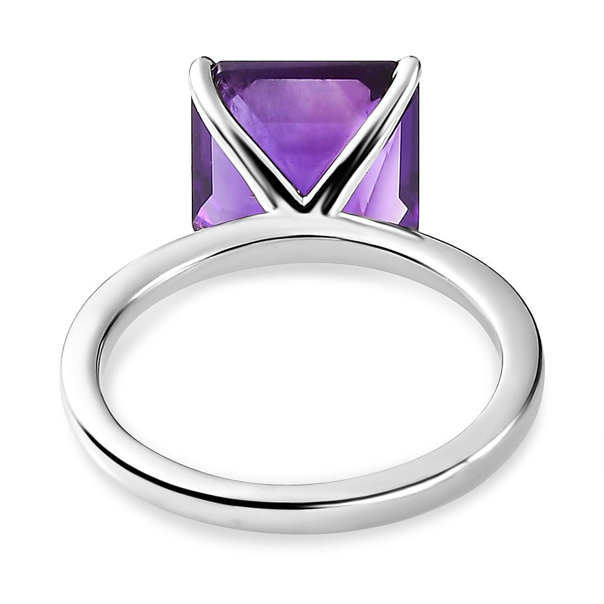 Lusaka Amethyst (Asscher Cut) Solitaire Ring in Platinum Overlay Sterling Silver 4.60 Ct.
