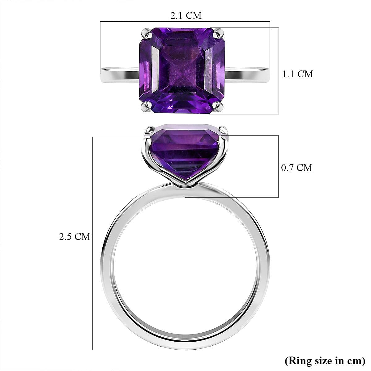 Lusaka Amethyst (Asscher Cut) Solitaire Ring in Platinum Overlay Sterling Silver 4.60 Ct.
