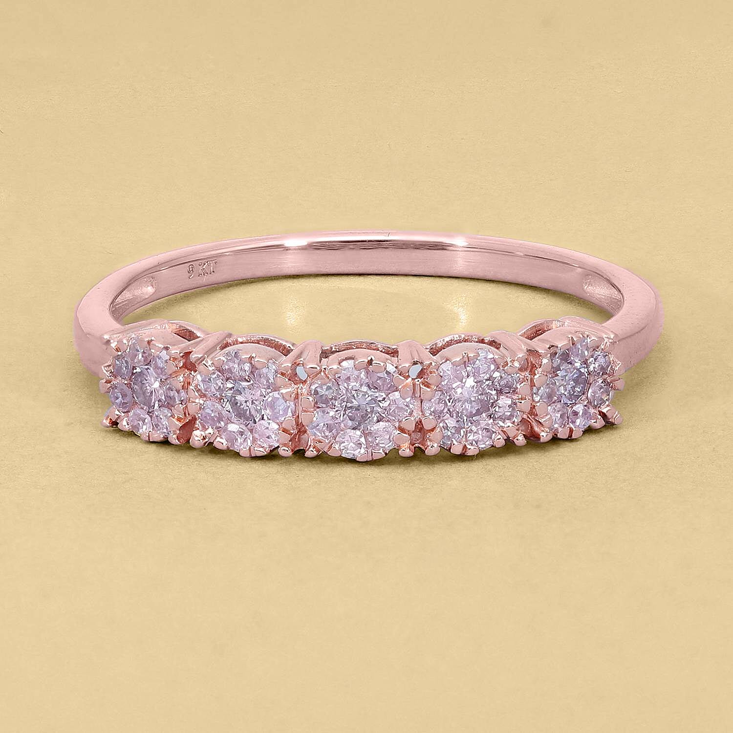 9K Rose Gold Natural Pink Diamond Half Eternity Ring 0.50 Ct.