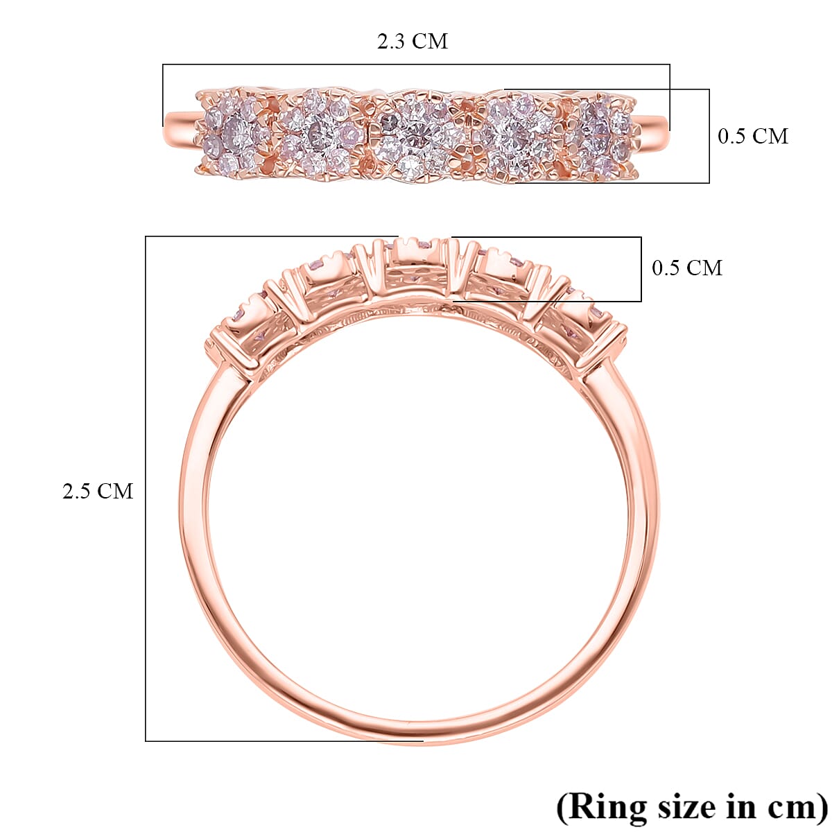 9K Rose Gold Natural Pink Diamond Half Eternity Ring 0.50 Ct.