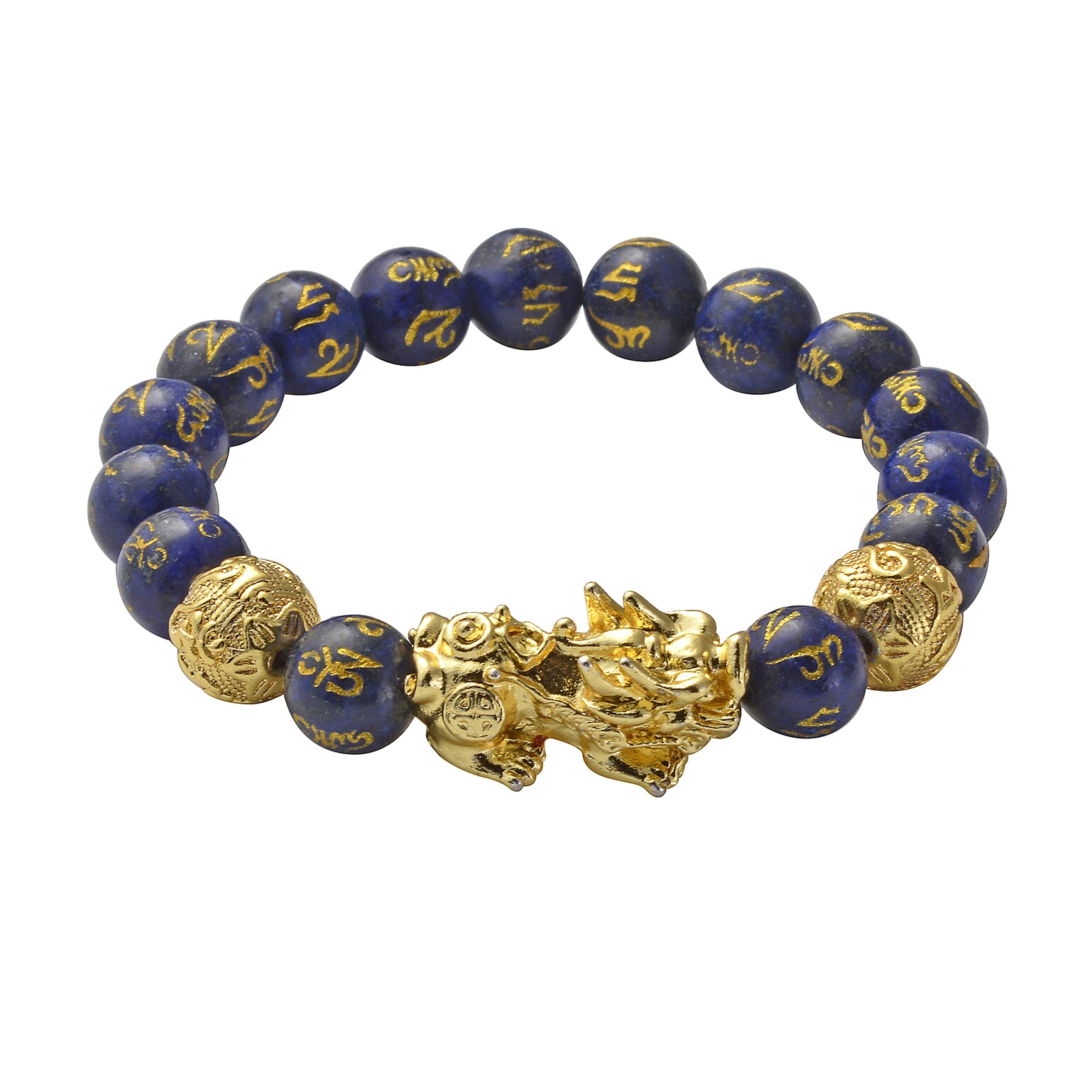 Lapis Lazuli Stretchable Bracelet (Size-6.5 - 7) in Yellow Tone