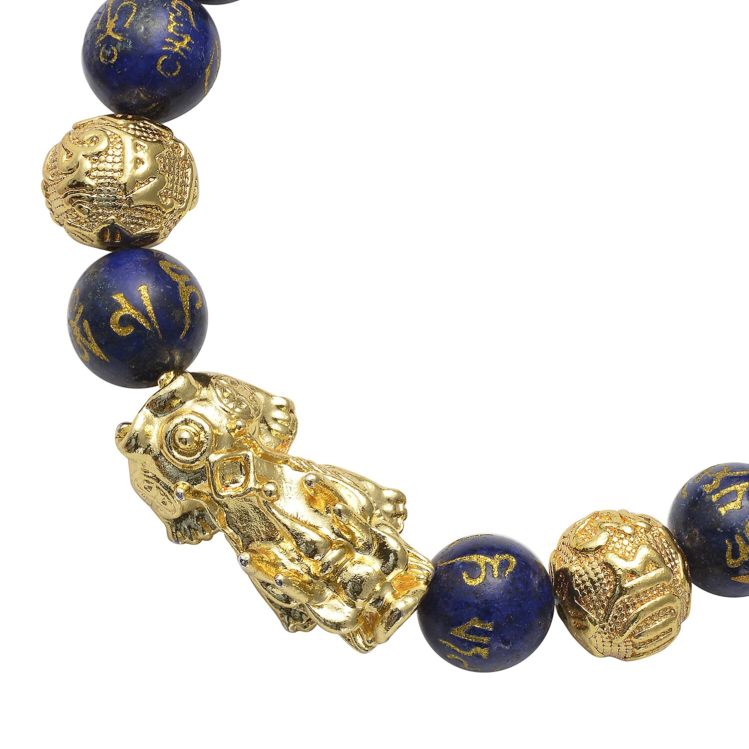 Lapis Lazuli Stretchable Bracelet (Size-6.5 - 7) in Yellow Tone