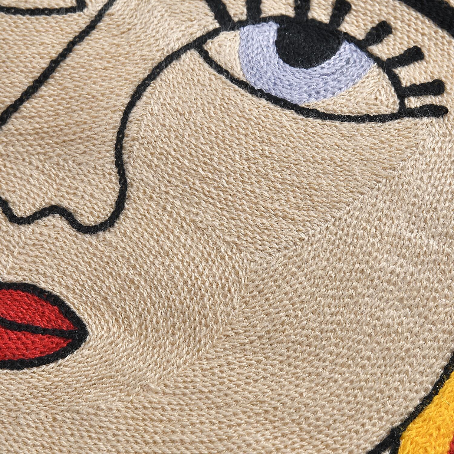 100% Cotton Embroidered Girl Patterned Cushion Cover (Size 43x43 cm) - Yellow