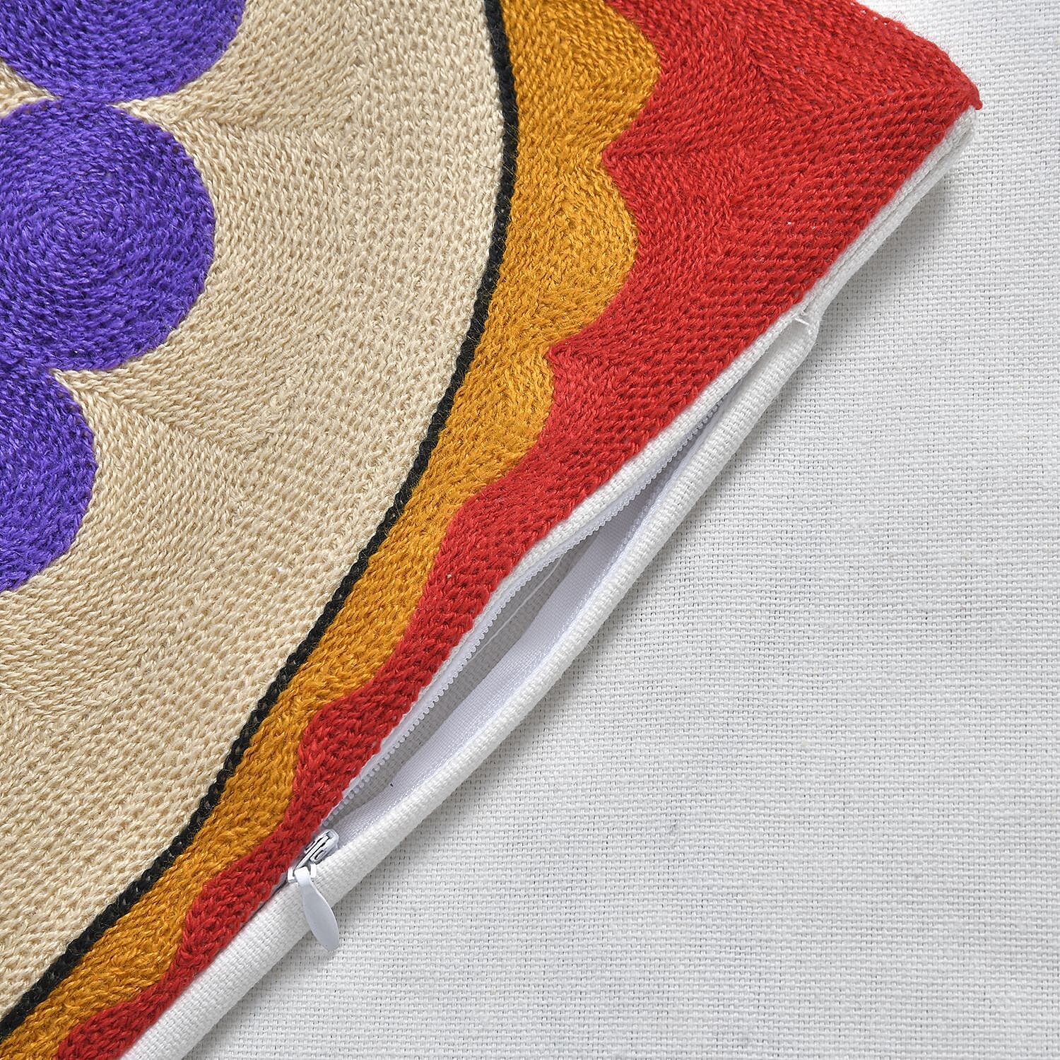 100% Cotton Embroidered Girl Patterned Cushion Cover (Size 43x43 cm) - Yellow