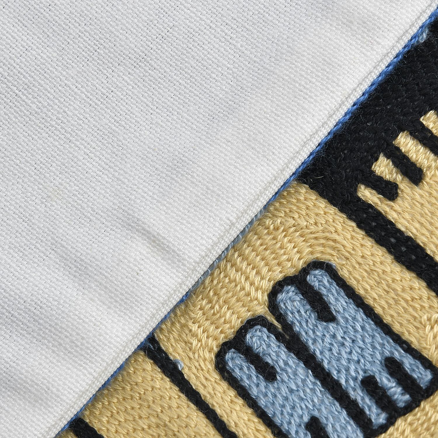 100% Cotton Embroidered Three Cats Patterned Cushion Cover (Size 43 cm) - Blue - Black