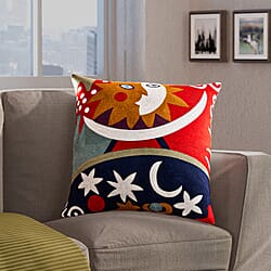 Cotton Embroidery Cushion Cover (Size 43x1 cm) - Red & Red