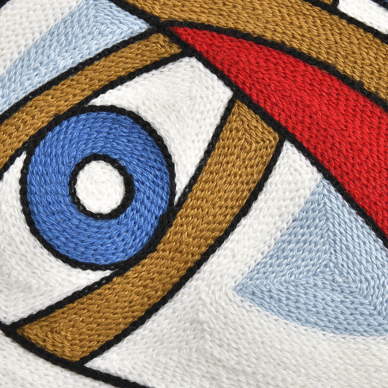 100% Cotton Embroidered Picasso Style Patterned Cushion Cover (Size 43 cm) - Purple & Multi