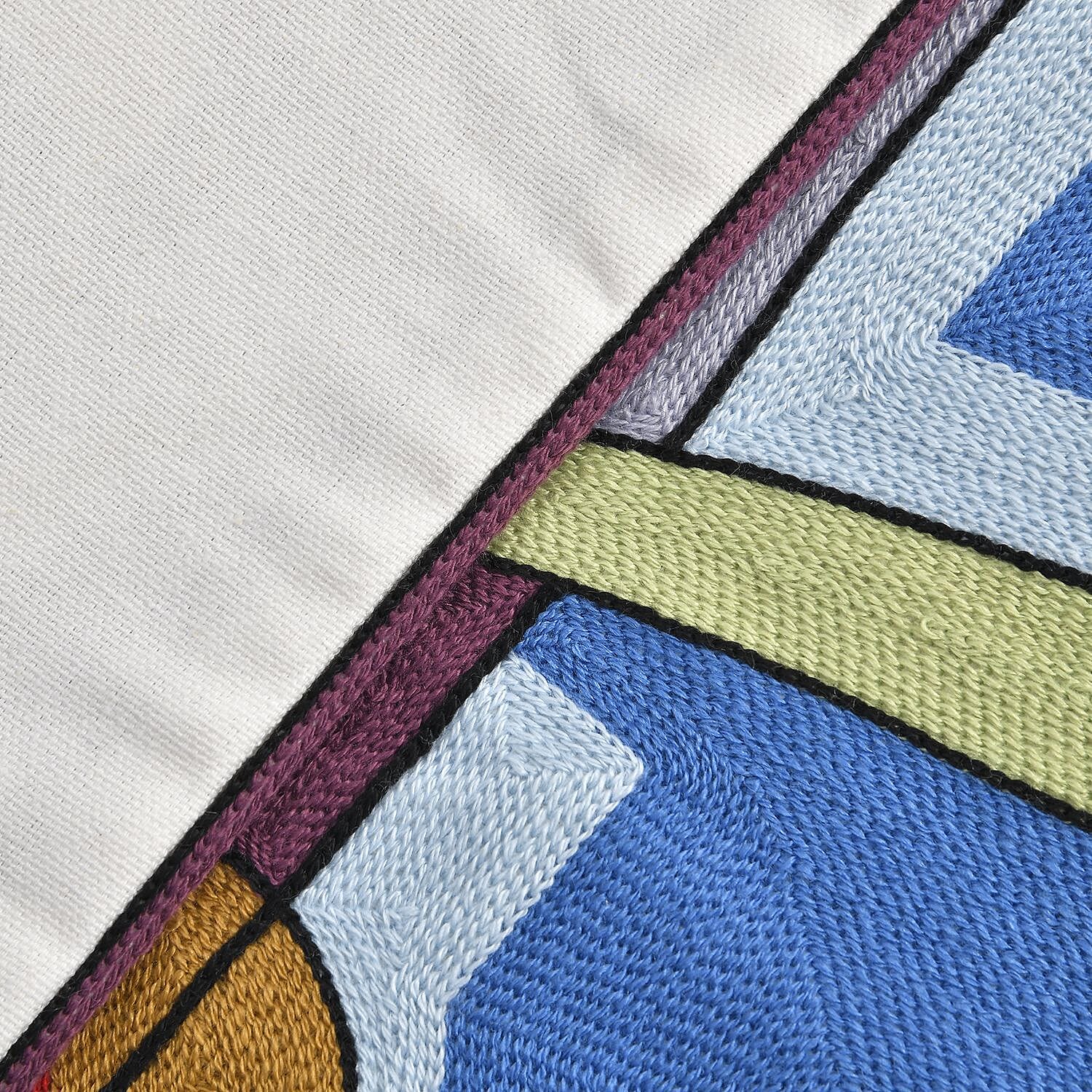 100% Cotton Embroidered Picasso Style Patterned Cushion Cover (Size 43 cm) - Purple & Multi