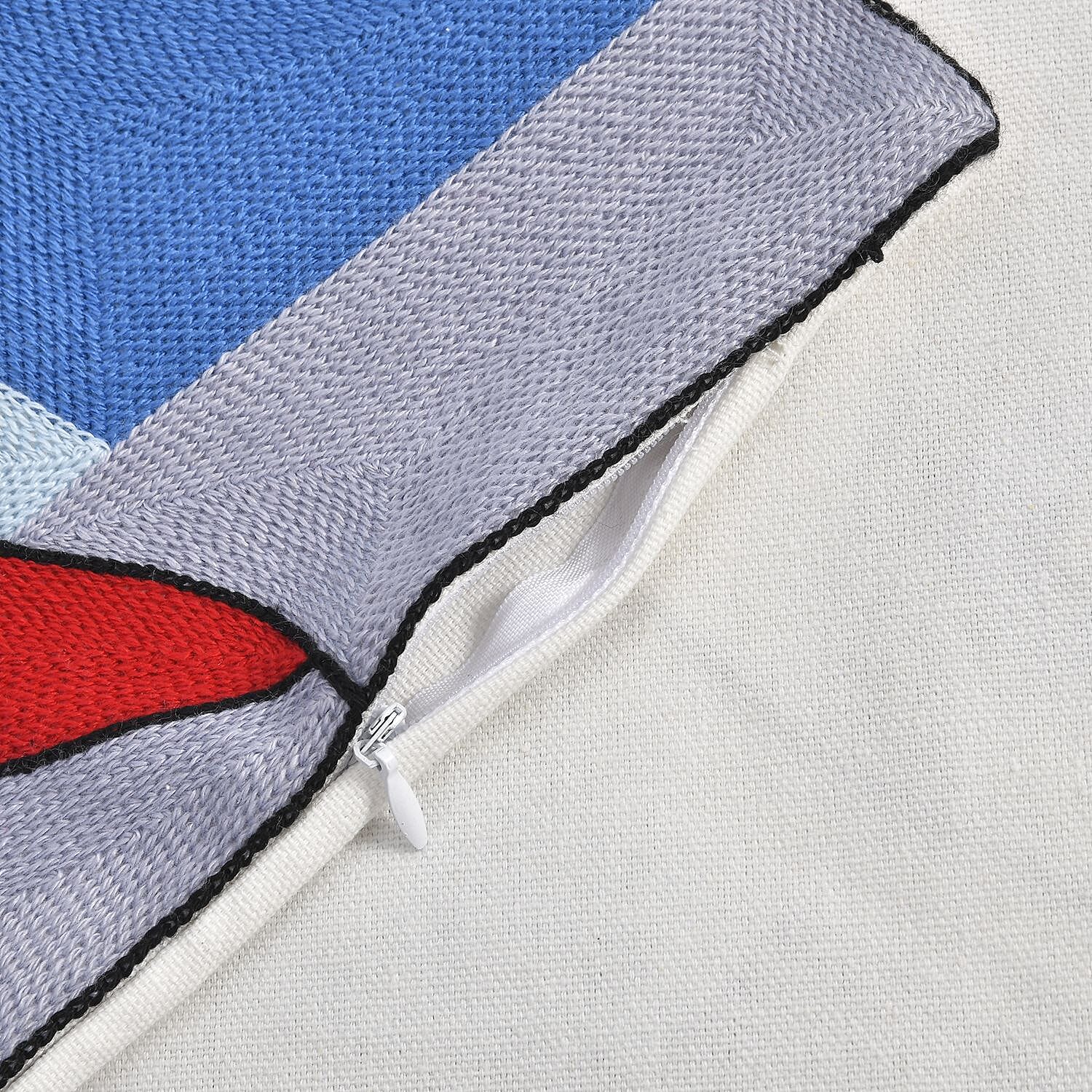 100% Cotton Embroidered Picasso Style Patterned Cushion Cover (Size 43 cm) - Purple & Multi