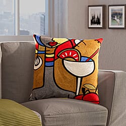 Cotton Embroidery Cushion Cover (Size 43x1 cm) - Brown & Brown