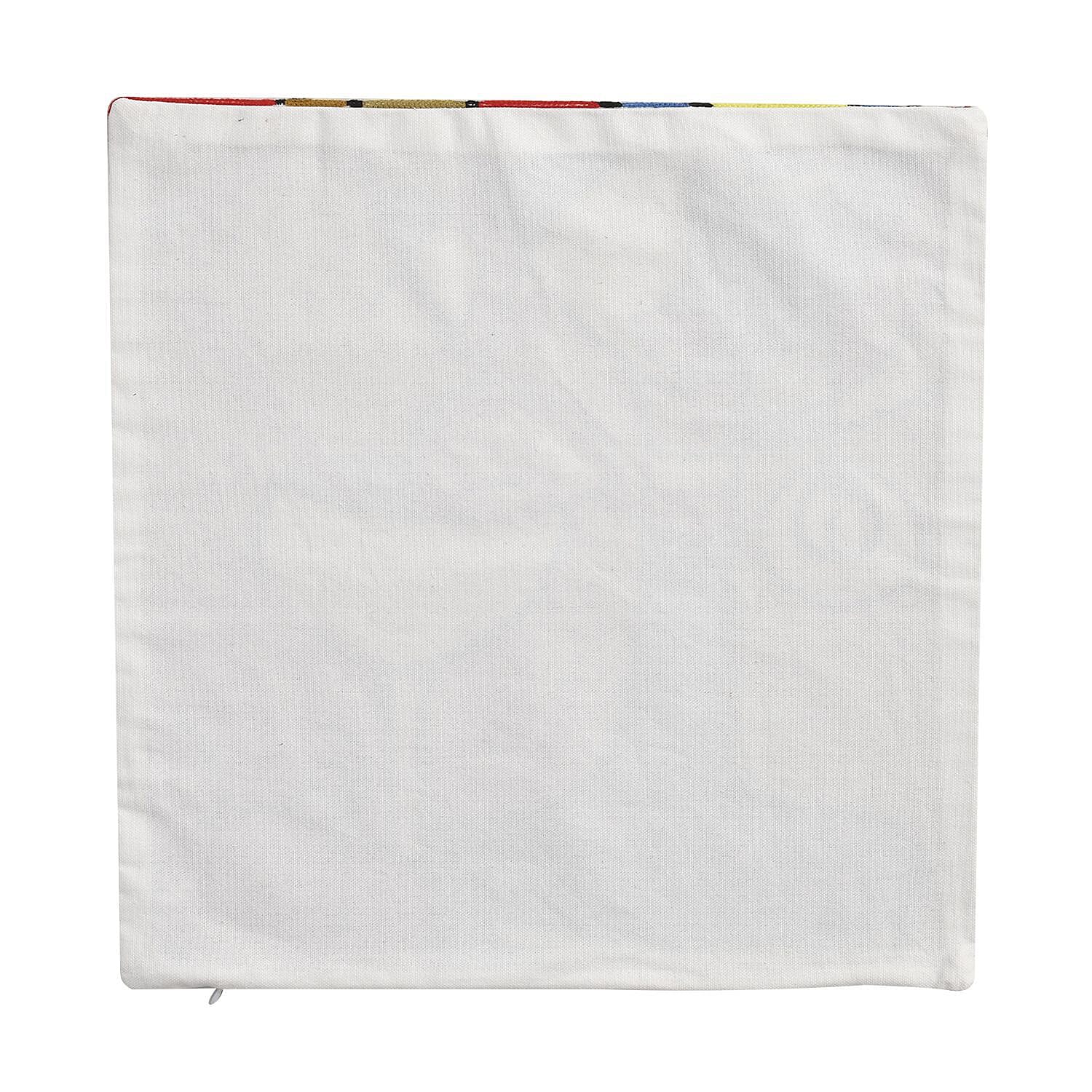 100% Cotton Embroidered Cocktail Glass Pattern Cushion Cover (Size 43 cm) - Brown & Multi