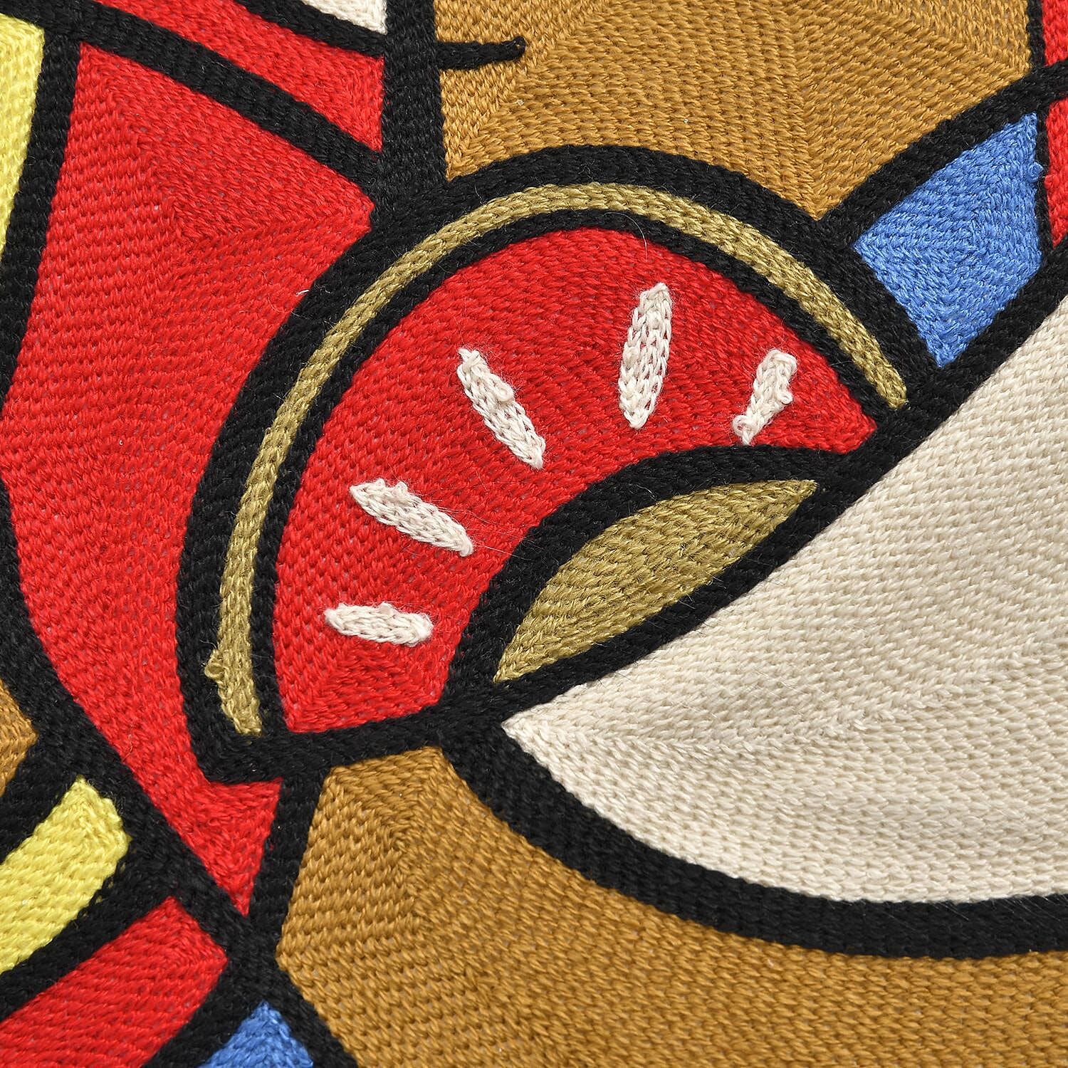 100% Cotton Embroidered Cocktail Glass Pattern Cushion Cover (Size 43 cm) - Brown & Multi