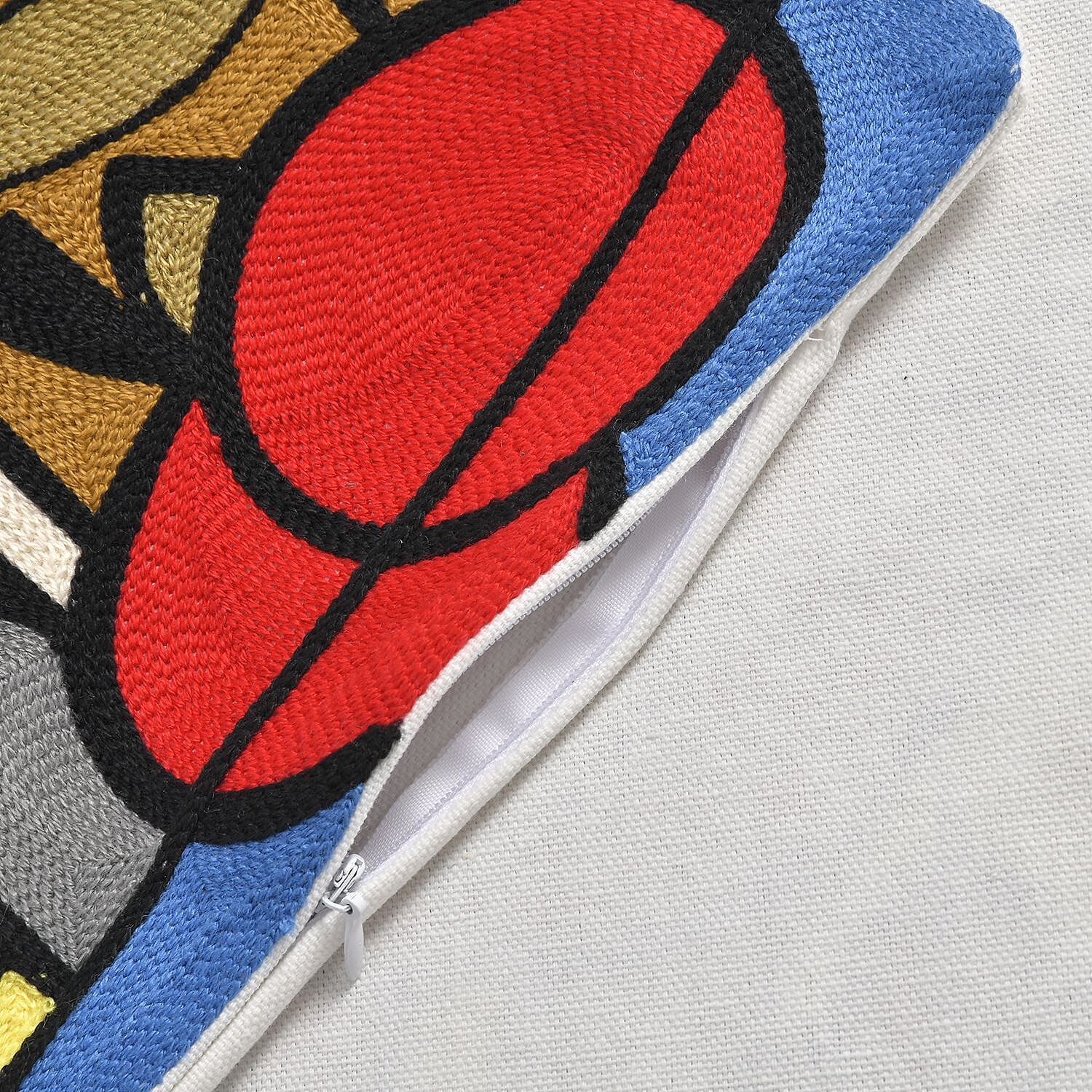 100% Cotton Embroidered Cocktail Glass Pattern Cushion Cover (Size 43 cm) - Brown & Multi