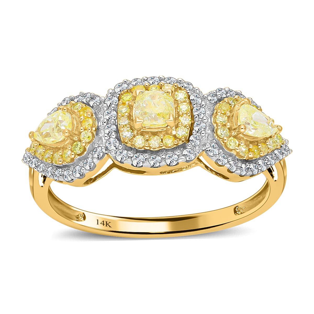 14K Yellow Gold SGL Certified Natural Yellow Diamond (SI-I1-G-H) and White Diamond (SI-I1-G-H) Ring 1.05 Ct.
