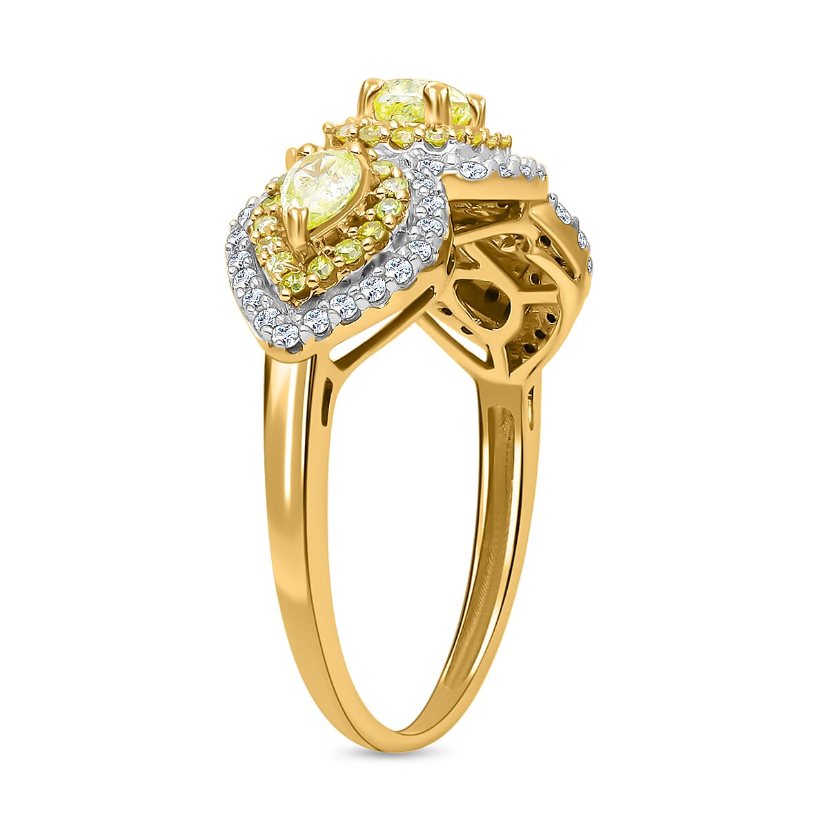 14K Yellow Gold SGL Certified Natural Yellow Diamond (SI-I1-G-H) and White Diamond (SI-I1-G-H) Ring 1.05 Ct.