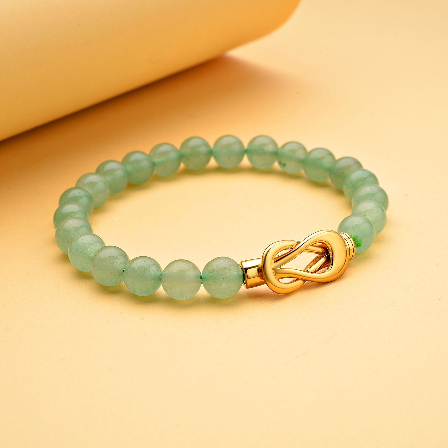 Green Aventurine Bracelet (Size - 8) With Magnetic Clasp In Gold Tone 112.500 Ct.