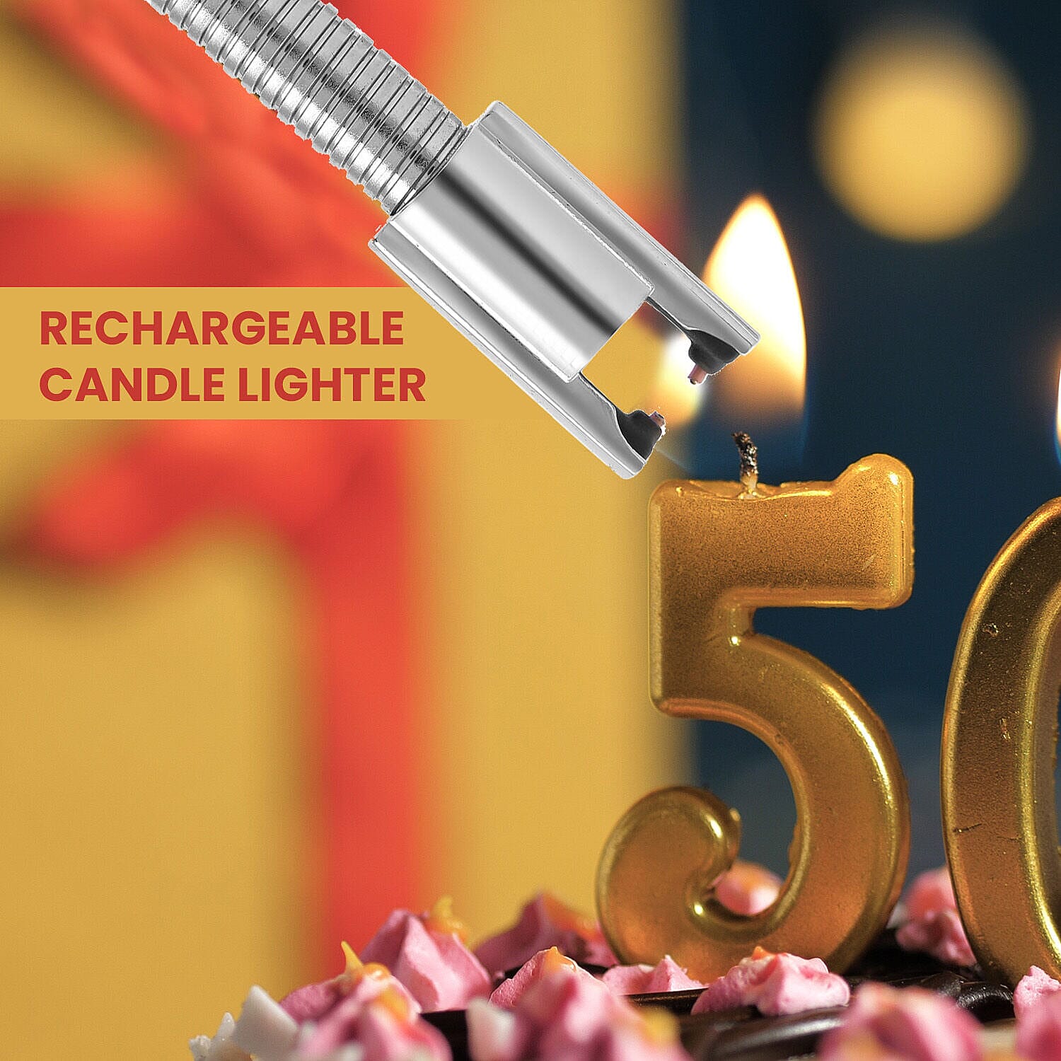 Candle Lighter with Flexible Long Neck & USB Charger (Size 24 cm)- Gold