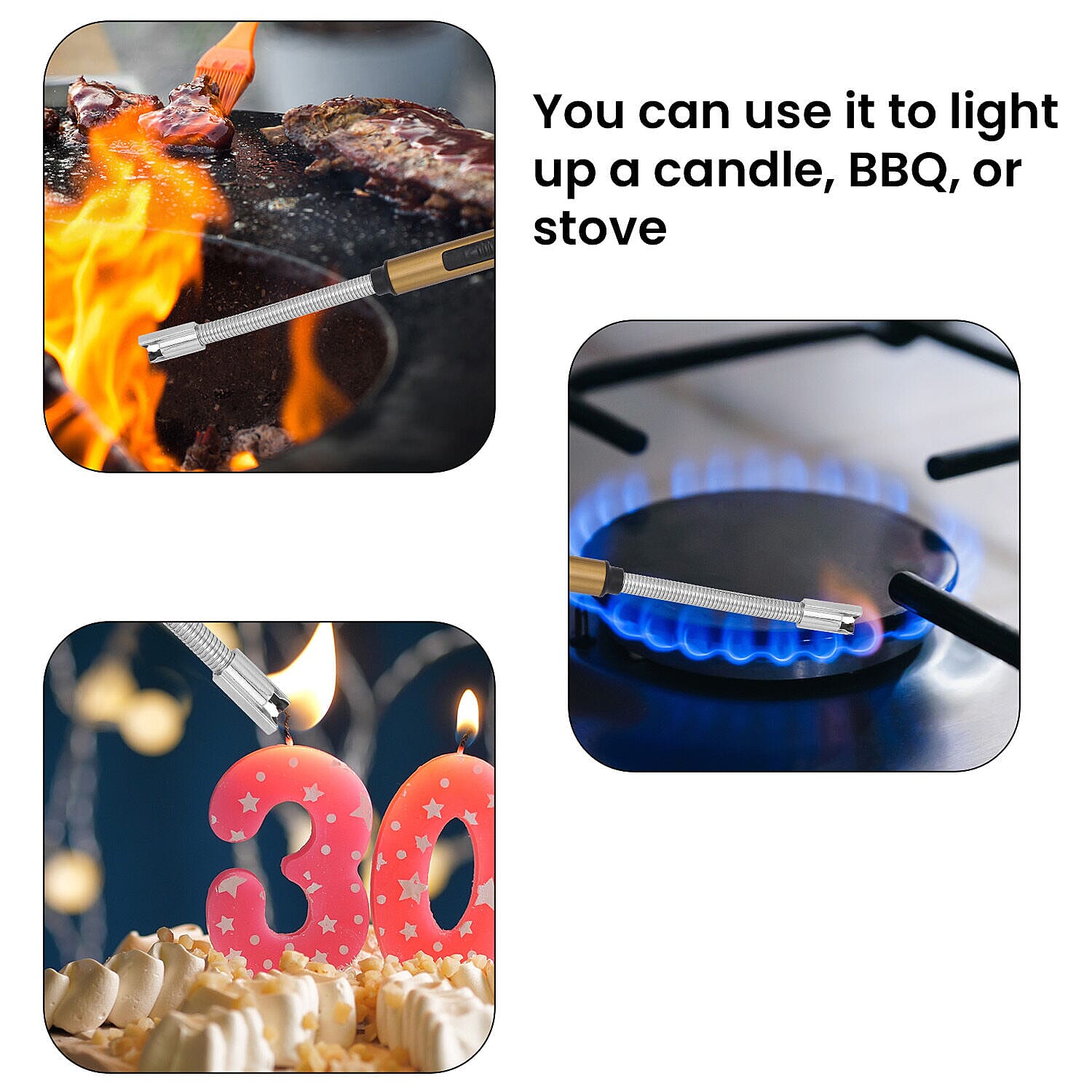 Candle Lighter with Flexible Long Neck & USB Charger (Size 24 cm)- Gold