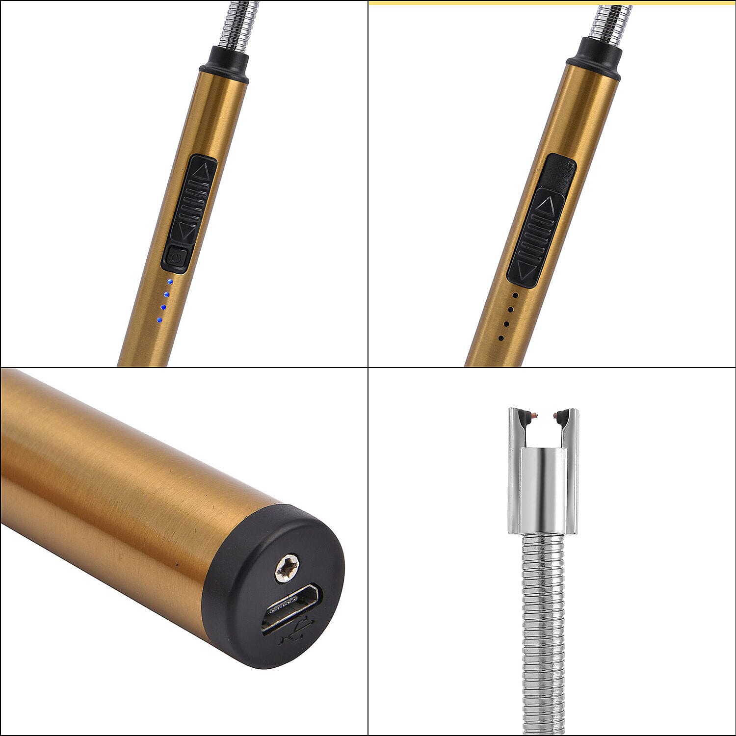 Candle Lighter with Flexible Long Neck & USB Charger (Size 24 cm)- Gold