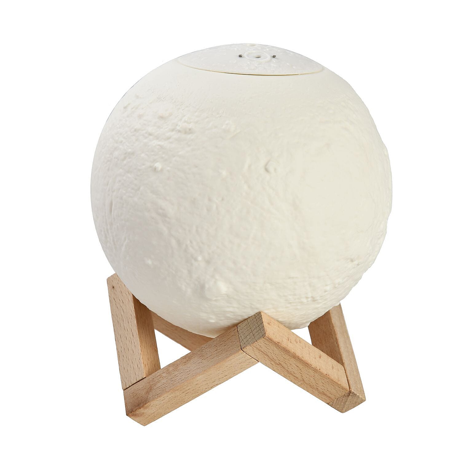 USB Moon Lamp Aroma Diffuser with Wooden Stand & 3 Colour Light Options (Size 15 Cm) - Yellow, White and Warm Yellow