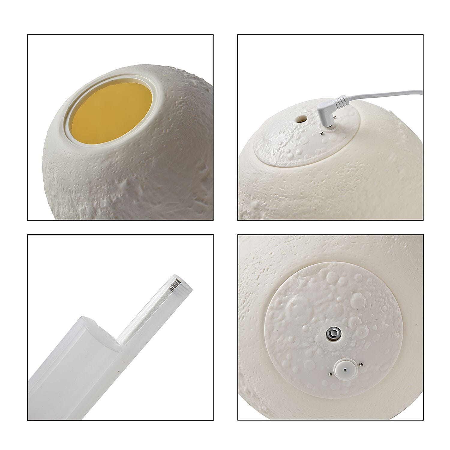 USB Moon Lamp Aroma Diffuser with Wooden Stand & 3 Colour Light Options (Size 15 Cm) - Yellow, White and Warm Yellow
