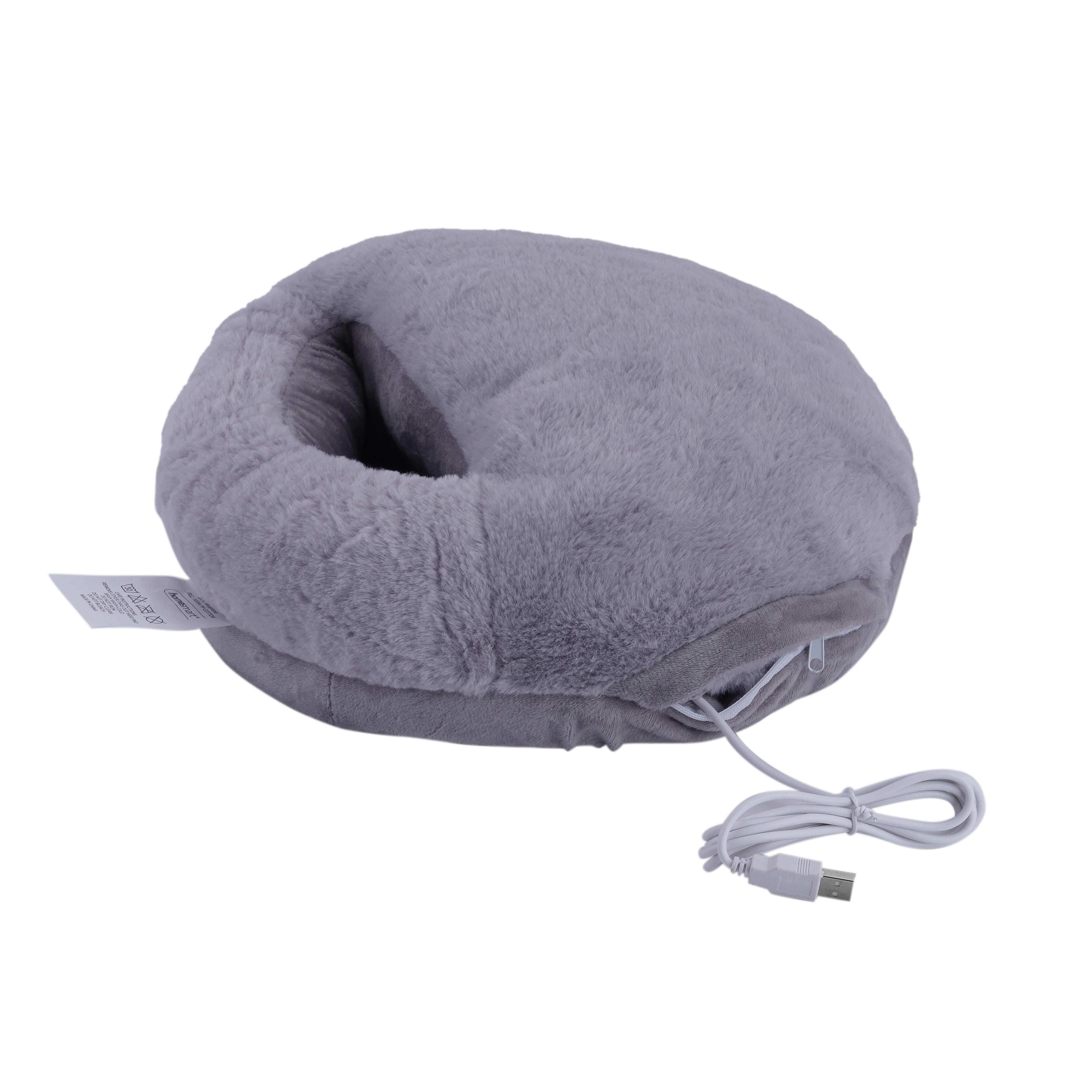 Homesmart Heated Faux Fur Foot Cosy with USB Cable (Size 29x25x5 Cm) - Grey